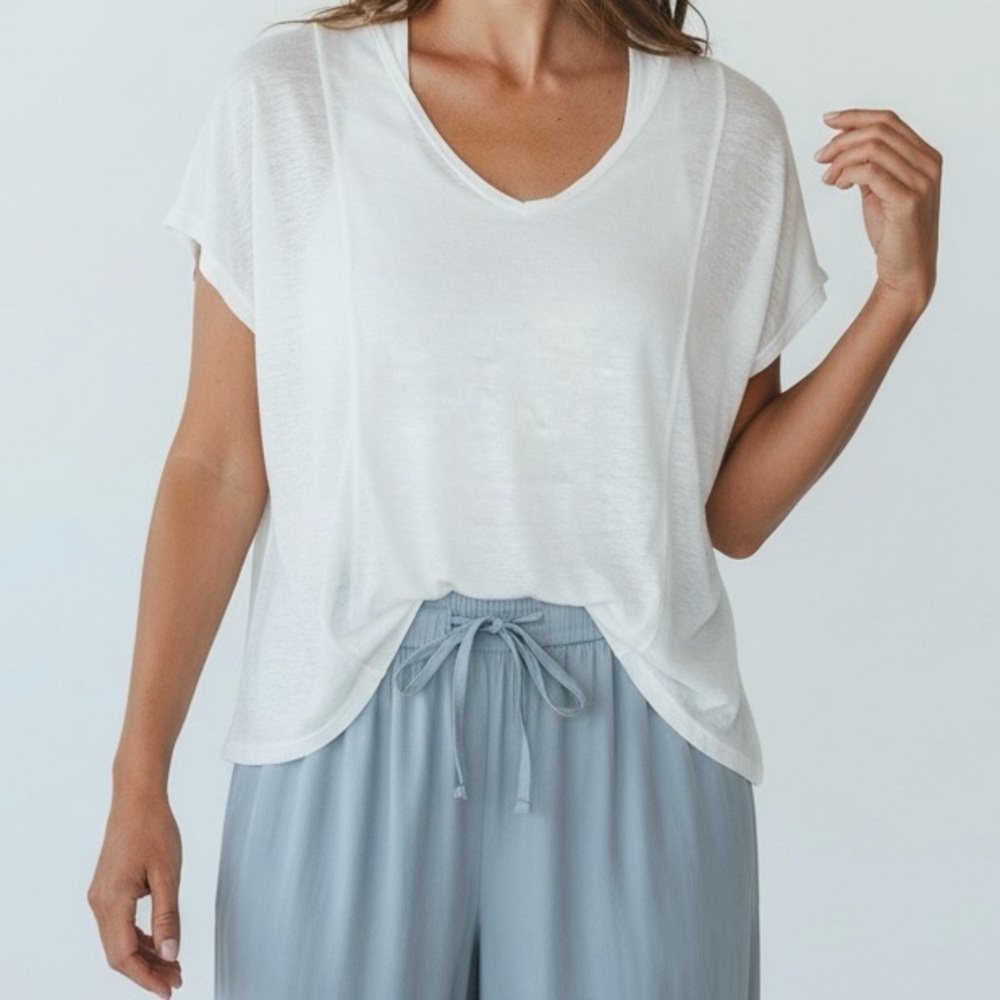 Poetry Linen V Neck Short Sleeve Tee Small best